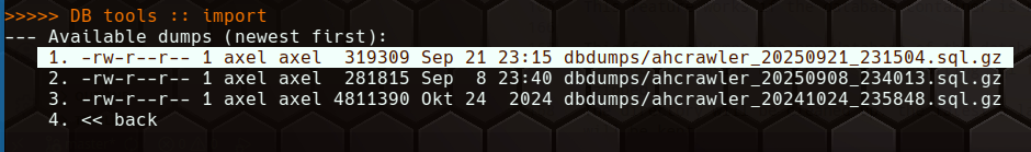 Main menu - import dump