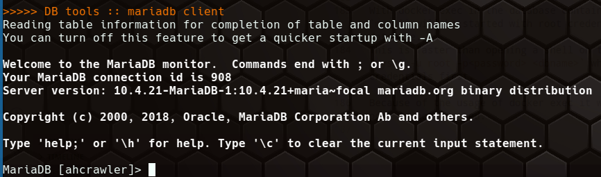 Main menu - mariadb client