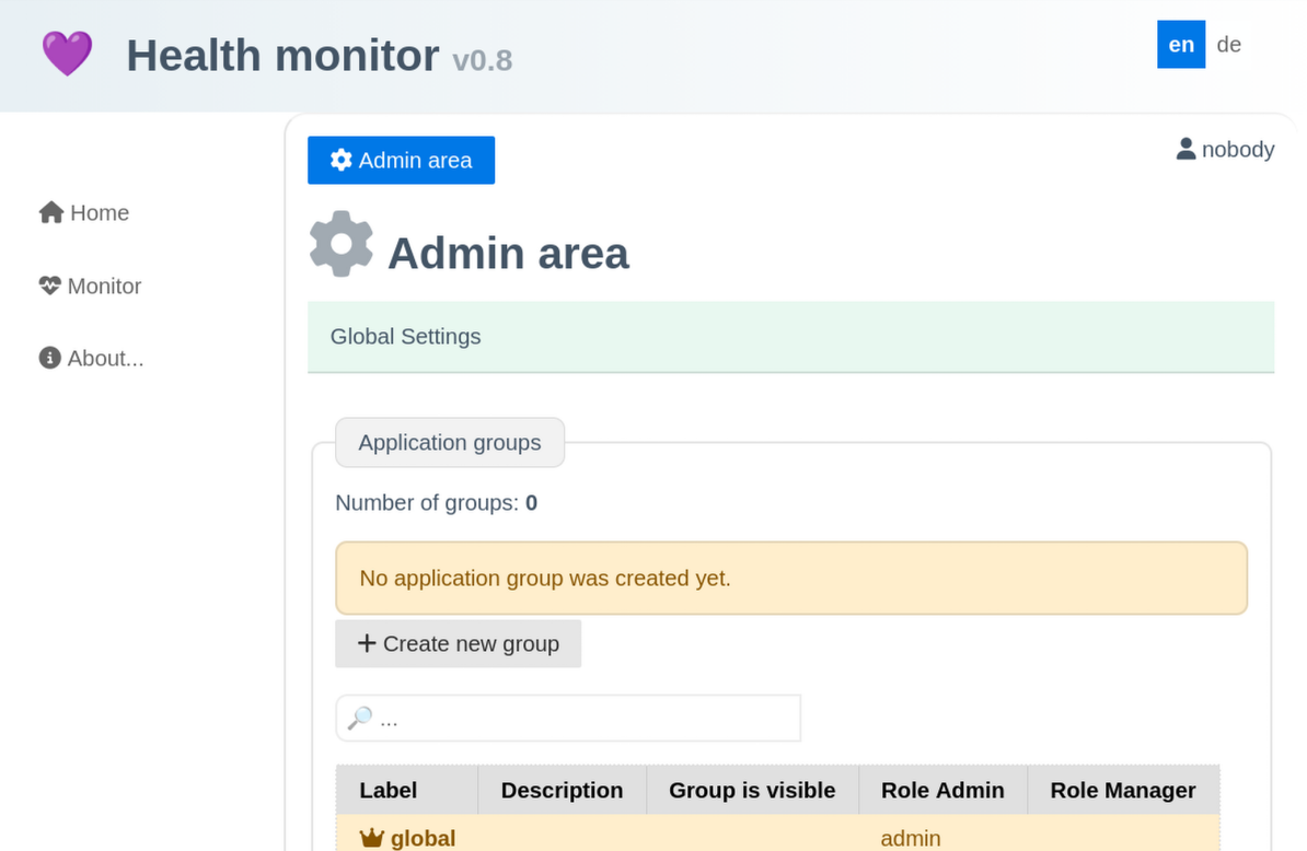 Admin ui after install