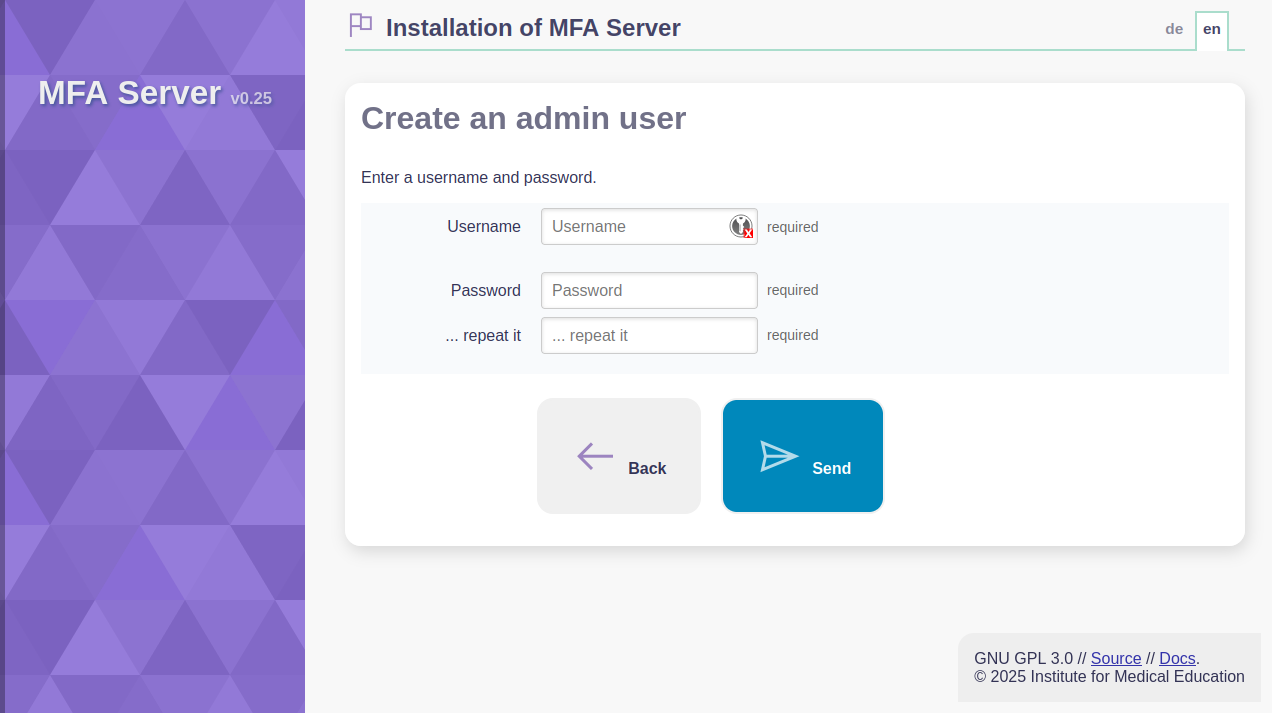 Installer :: Create admin user