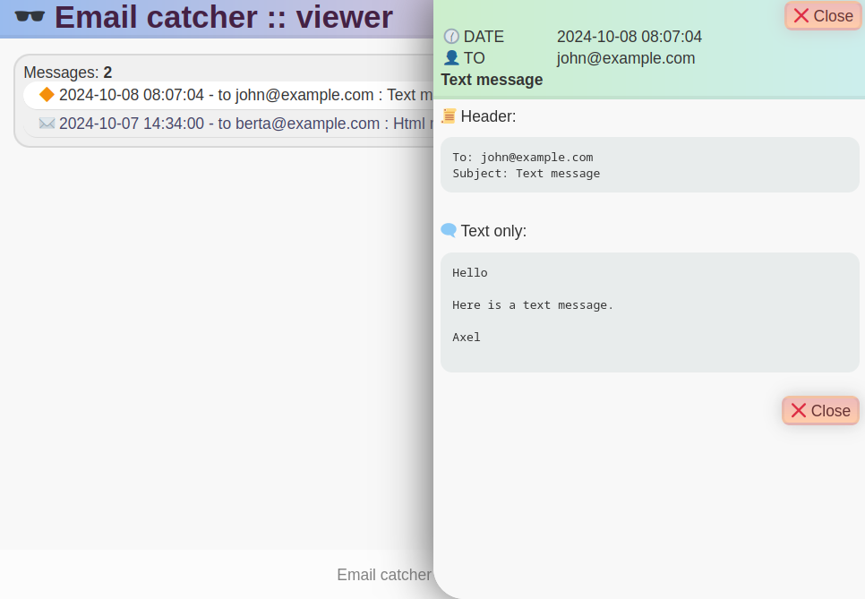 Screenshot: Show details of selected Email